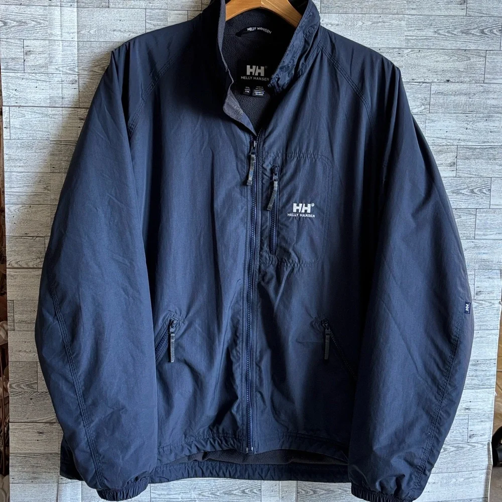 Helly‎ Hansen Coat Outdoor Harrington Blue Nylon Fleece Jacket Mens XXL